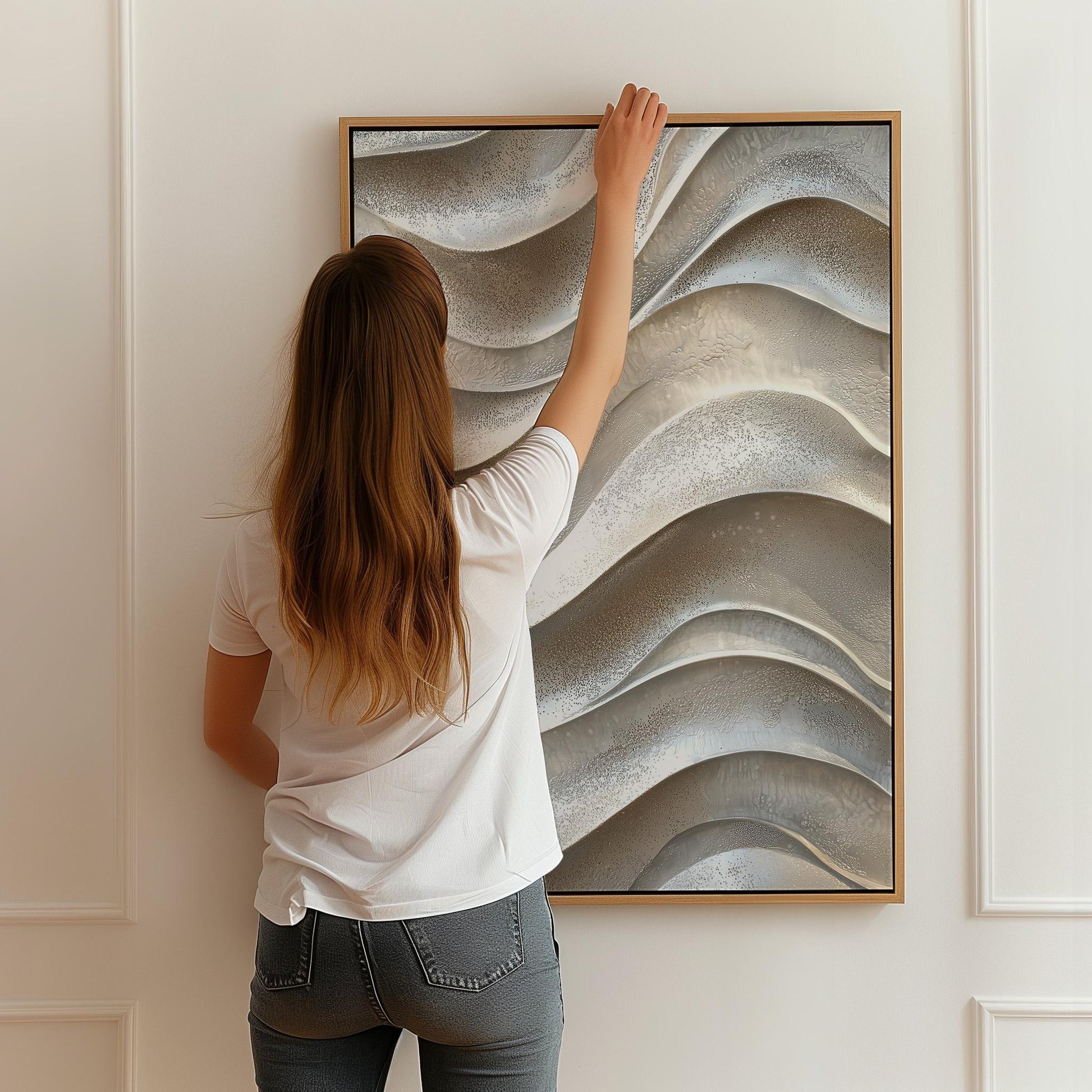 Neutral Waves Canvas Art Beige 3D Texture Effect Modern Abstract Print for Living Room or Bedroom, Minimal Coastal Wall Decor