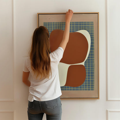 Mid Century Abstract Canvas Art Terracotta and Cream Geometric Shapes Modern Print for Dining Room or Office, Retro Wall Decor