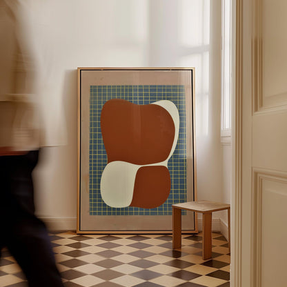 Mid Century Abstract Canvas Art Terracotta and Cream Geometric Shapes Modern Print for Dining Room or Office, Retro Wall Decor