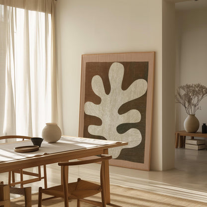 Abstract Leaf Form Canvas Art Neutral Beige and Brown Minimalist Print for Dining Room or Living Room, Modern Organic Wall Decor