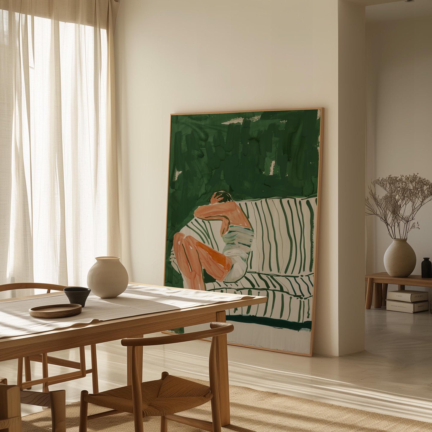 Relaxing Woman Canvas Print Modern Minimalist Wall Art for Bedroom or Living Room Cozy Decor