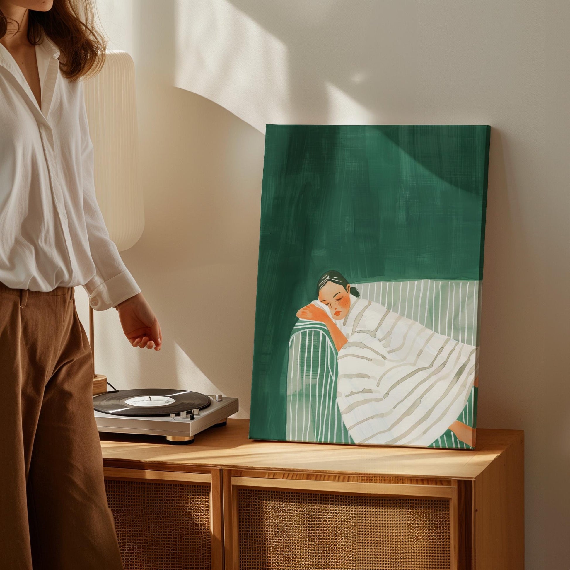 Sleeping Woman Canvas Print Minimalist Modern Wall Art for Bedroom or Living Room Relaxing Decor
