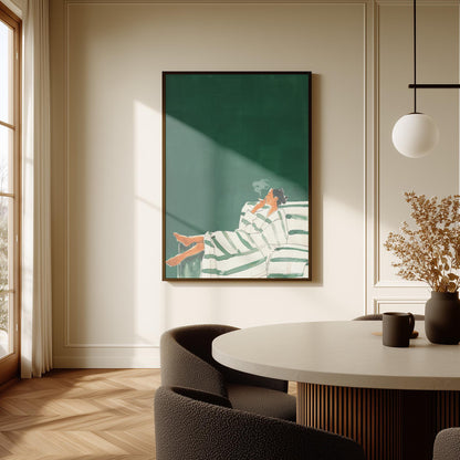 Relaxing Woman Canvas Print Modern Striped Lounge Art for Bedroom or Living Room Wall Decor