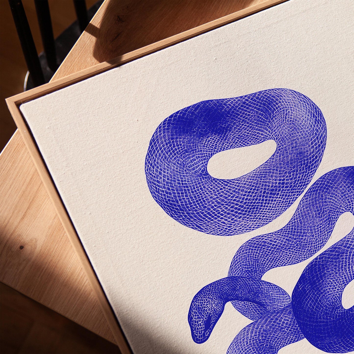 Abstract Blue Serpent Canvas Print Modern Minimalist Wall Art for Living Room or Office Decor