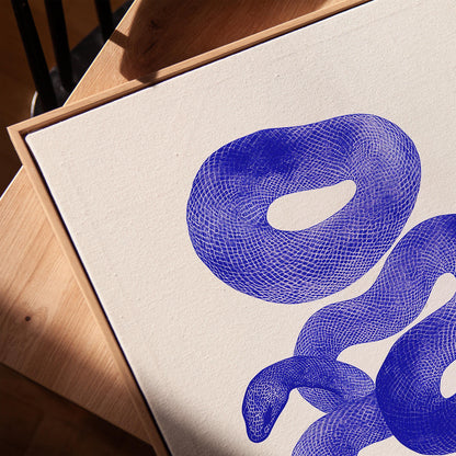 Abstract Blue Serpent Canvas Print Modern Minimalist Wall Art for Living Room or Office Decor