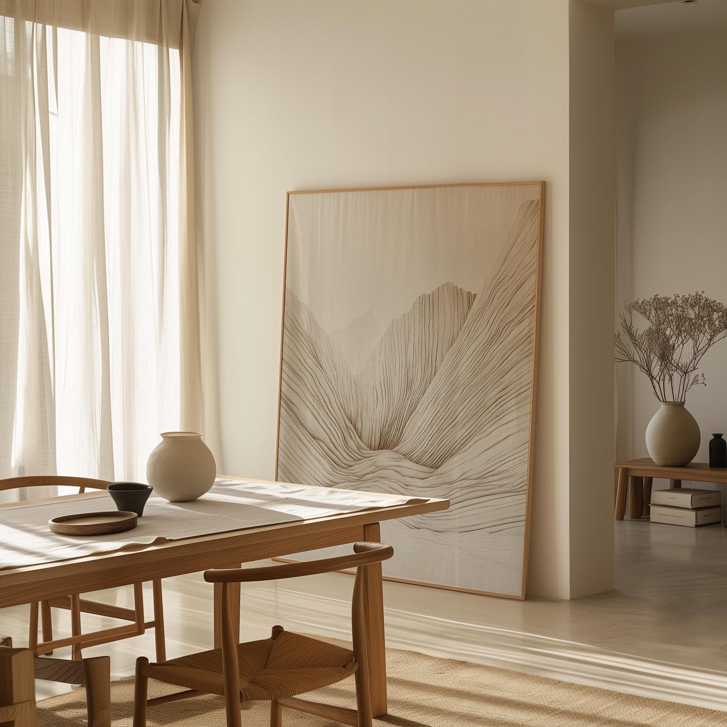 Neutral Abstract Mountain Canvas Print Modern Minimalist Wall Art for Bedroom or Living Room Decor