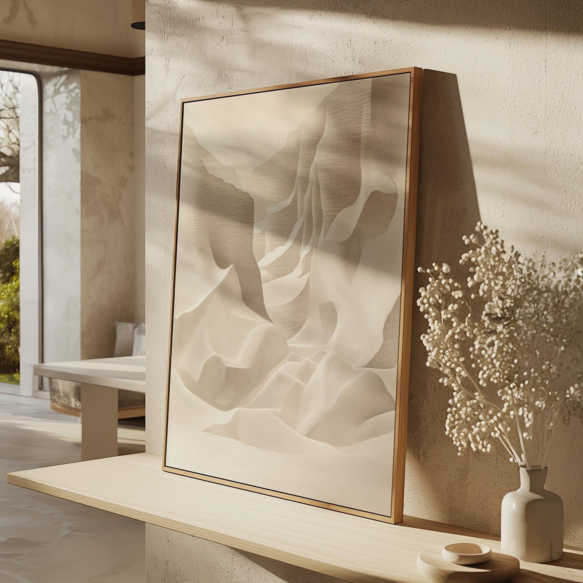 Beige Abstract Canyon Canvas Print Modern Neutral Wall Art for Living Room or Bedroom Decor
