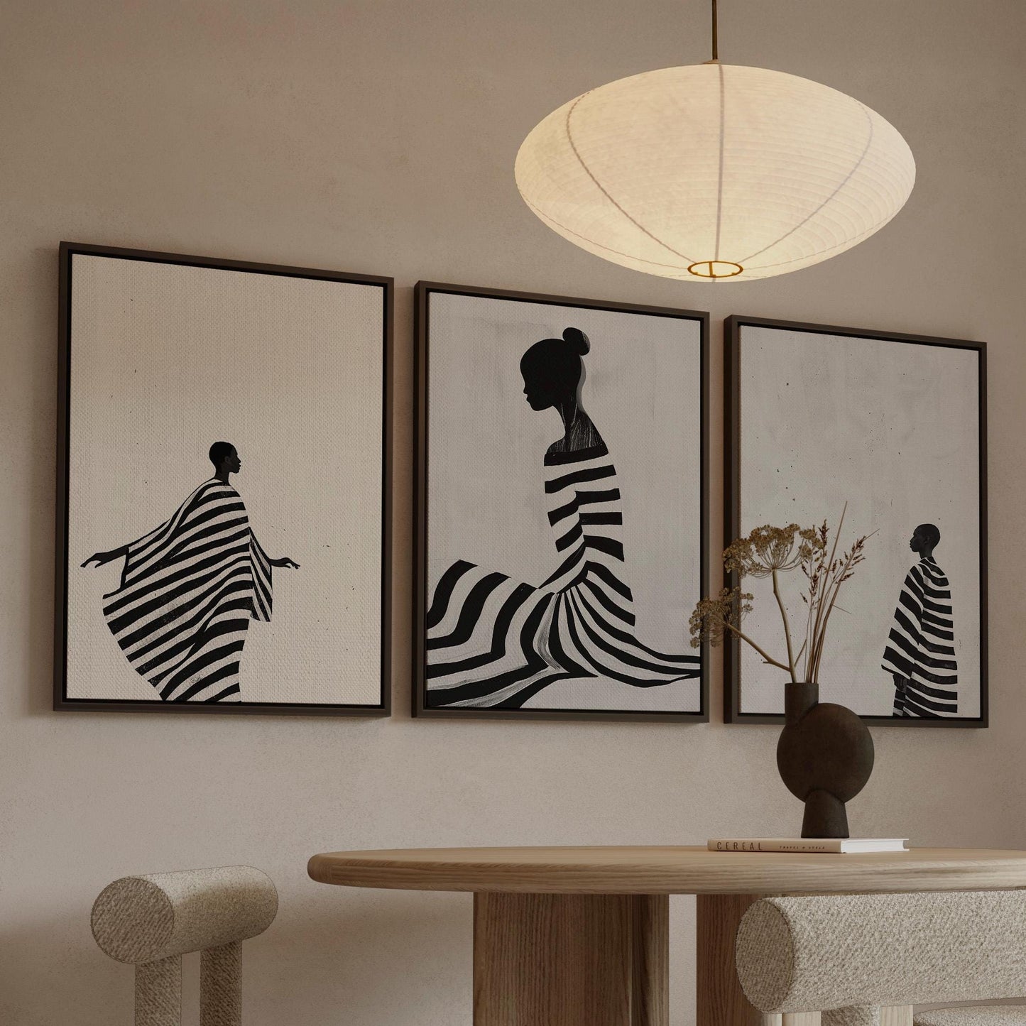 Relaxing Women Canvas Set: Modern Black and White Figurative Art