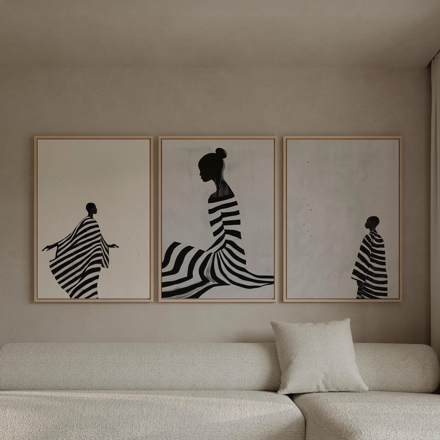 Relaxing Women Canvas Set: Modern Black and White Figurative Art