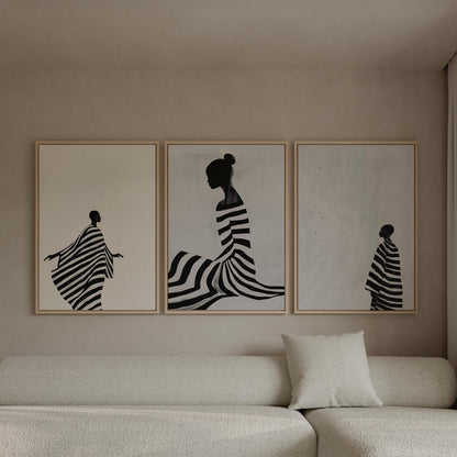 Relaxing Women Canvas Set: Modern Black and White Figurative Art