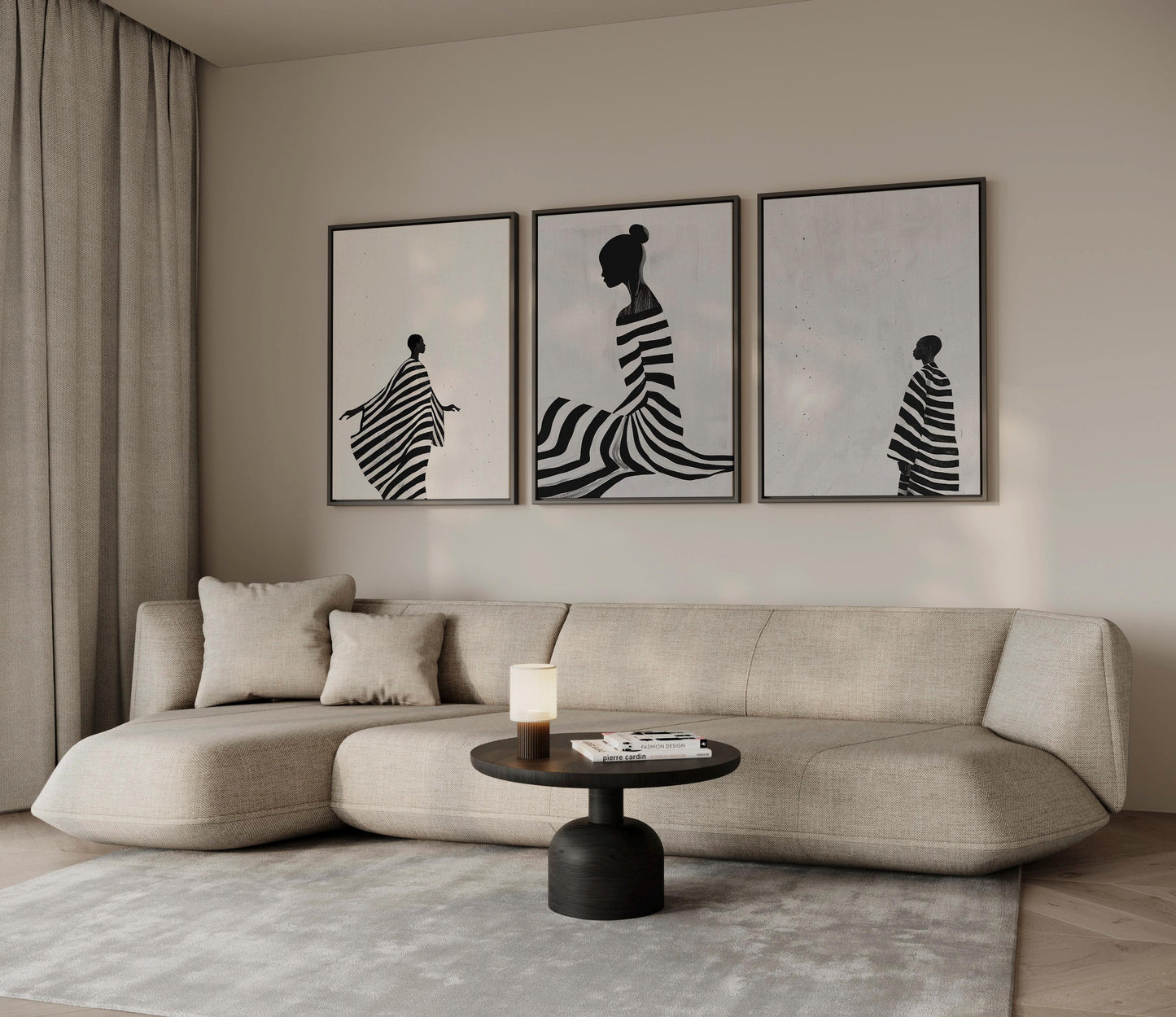 Relaxing Women Canvas Set: Modern Black and White Figurative Art