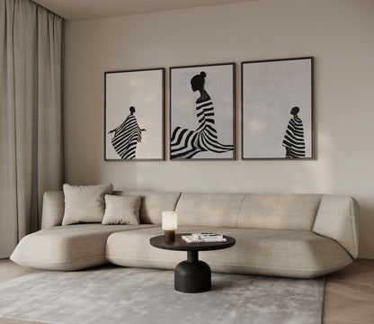 Relaxing Women Canvas Set: Modern Black and White Figurative Art