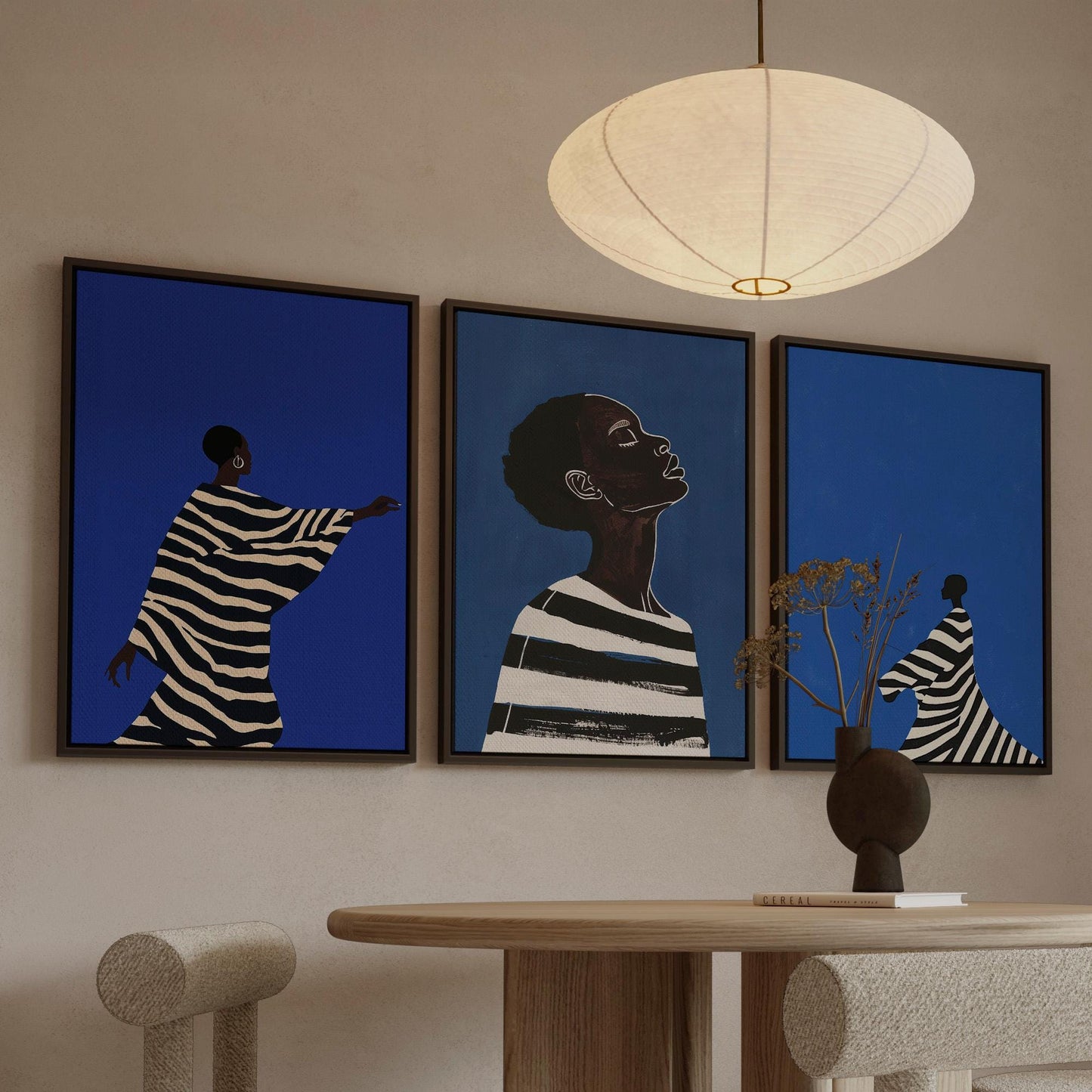 Electric Blue Women Canvas Prints: Abstract Art Set (Framed or Unframed)