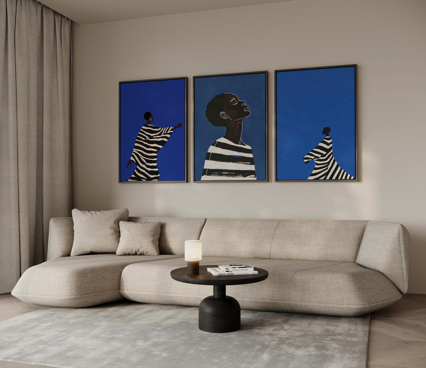 Electric Blue Women Canvas Prints: Abstract Art Set (Framed or Unframed)