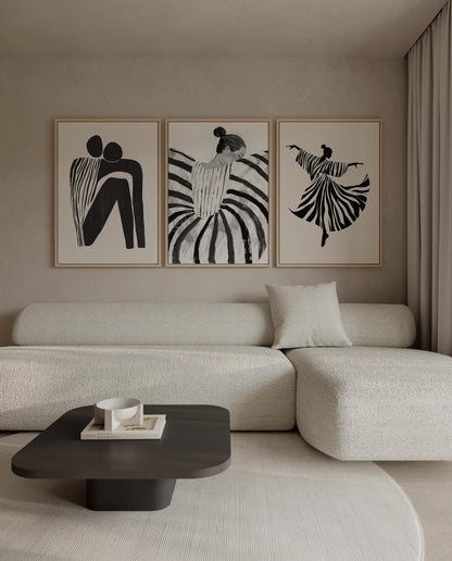 Women Abstract Canvas Set: Black and White Art (Framed or Unframed)