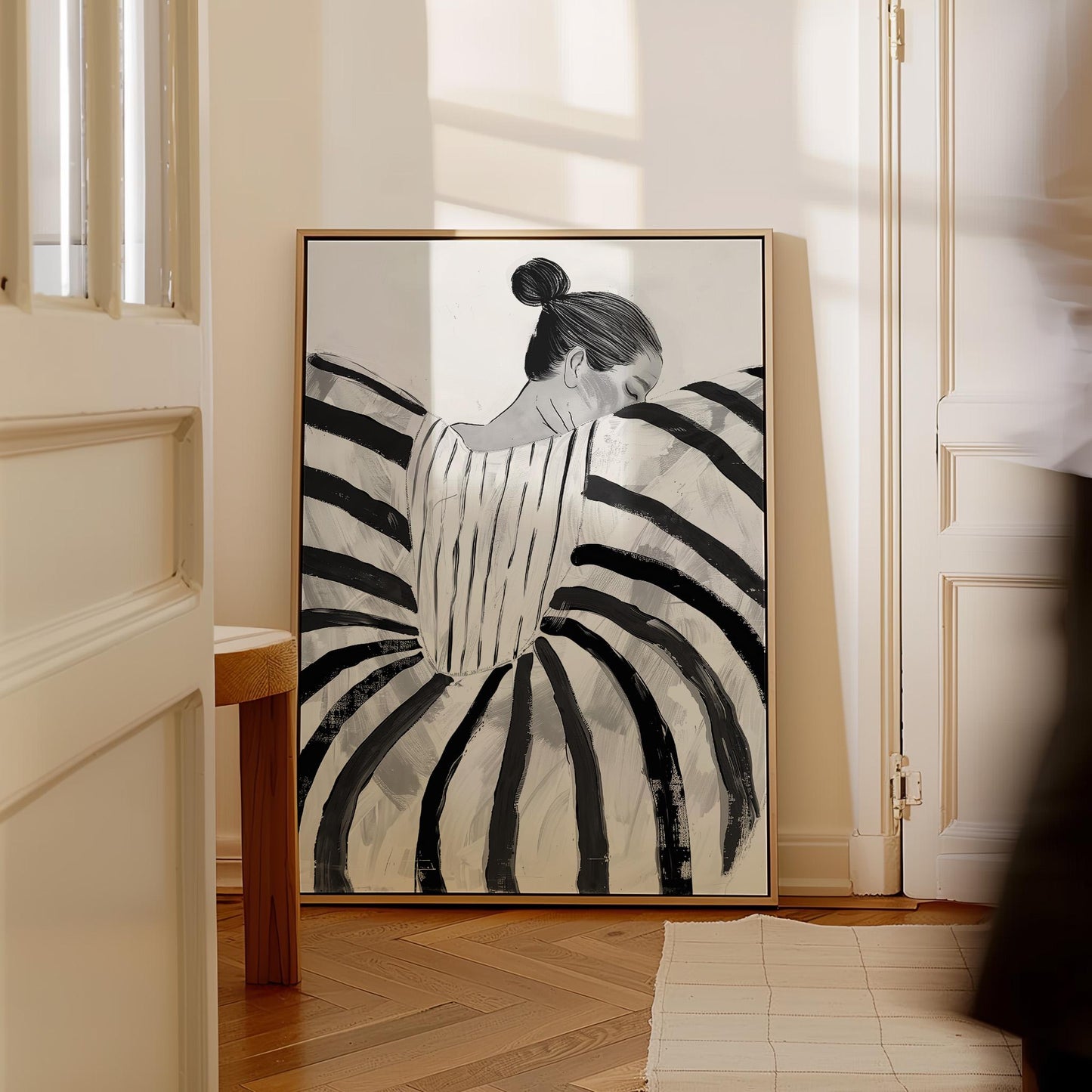 Women Abstract Canvas Set: Black and White Art (Framed or Unframed)