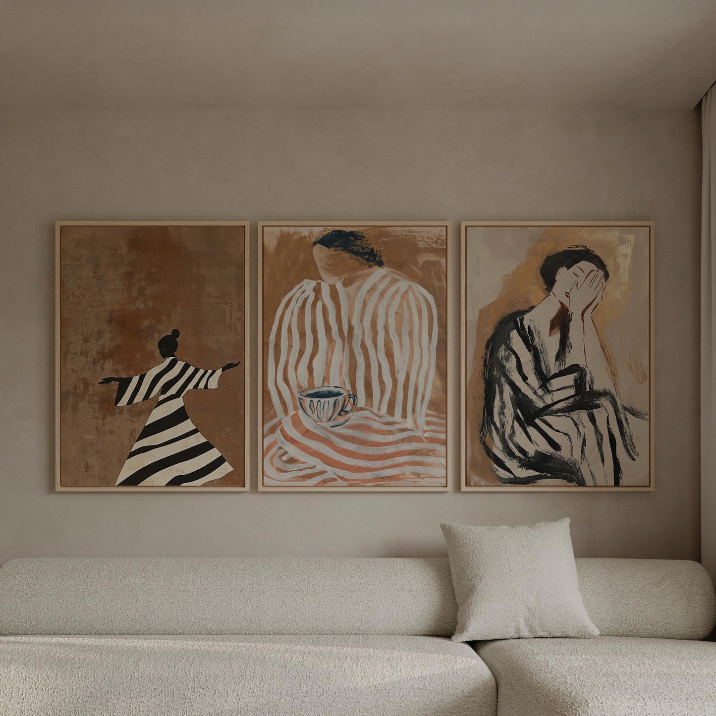 Wabi Sabi Women Art: Abstract Canvas Prints (Floating Frame Set)