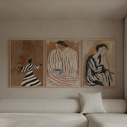 Wabi Sabi Women Art: Abstract Canvas Prints (Floating Frame Set)