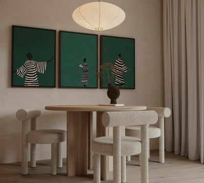 Emerald Green Woman Canvas Set - Modern Abstract Wall Decor