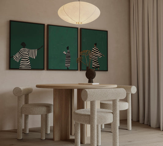 Emerald Green Woman Canvas Set - Modern Abstract Wall Decor