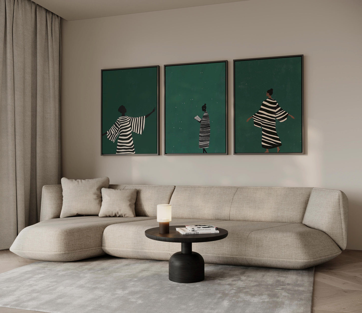 Emerald Green Woman Canvas Set - Modern Abstract Wall Decor