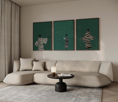 Emerald Green Woman Canvas Set - Modern Abstract Wall Decor