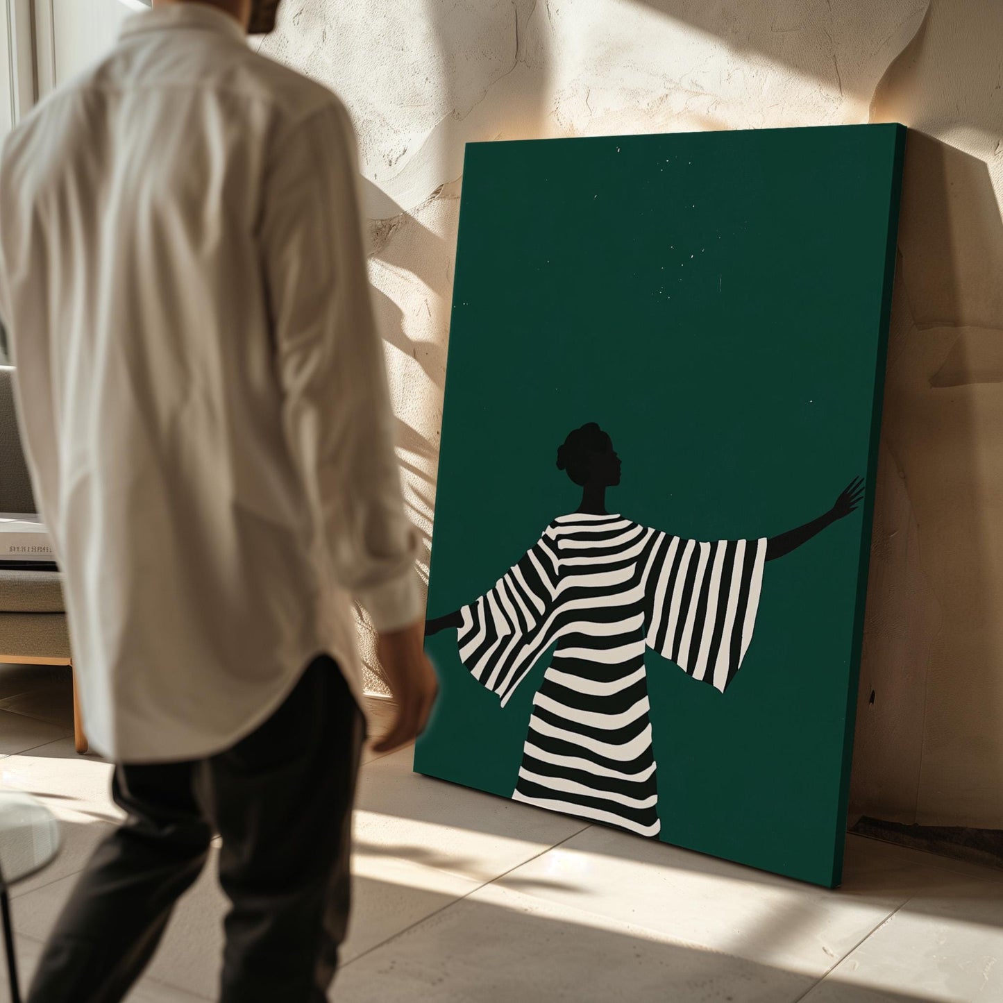 Emerald Green Woman Canvas Set - Modern Abstract Wall Decor