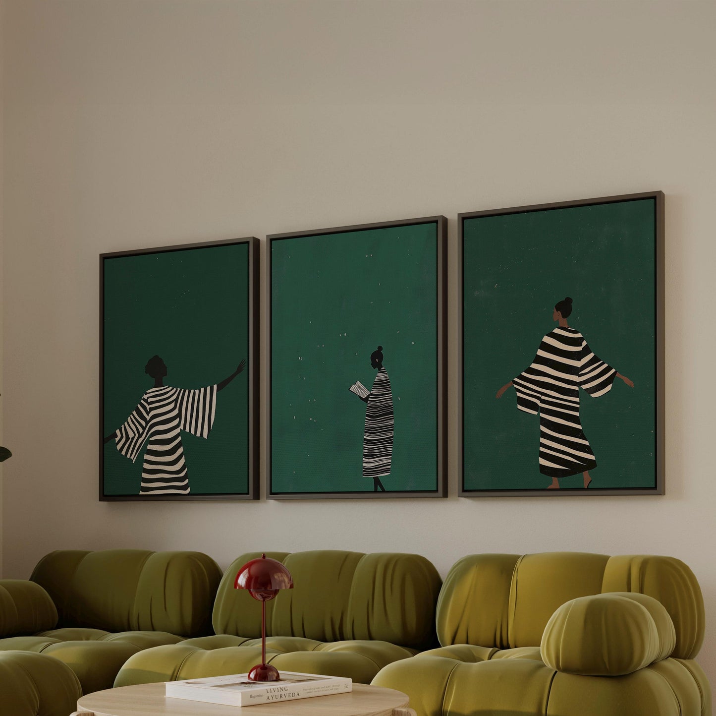 Emerald Green Woman Canvas Set - Modern Abstract Wall Decor