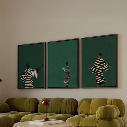 Emerald Green Woman Canvas Set - Modern Abstract Wall Decor