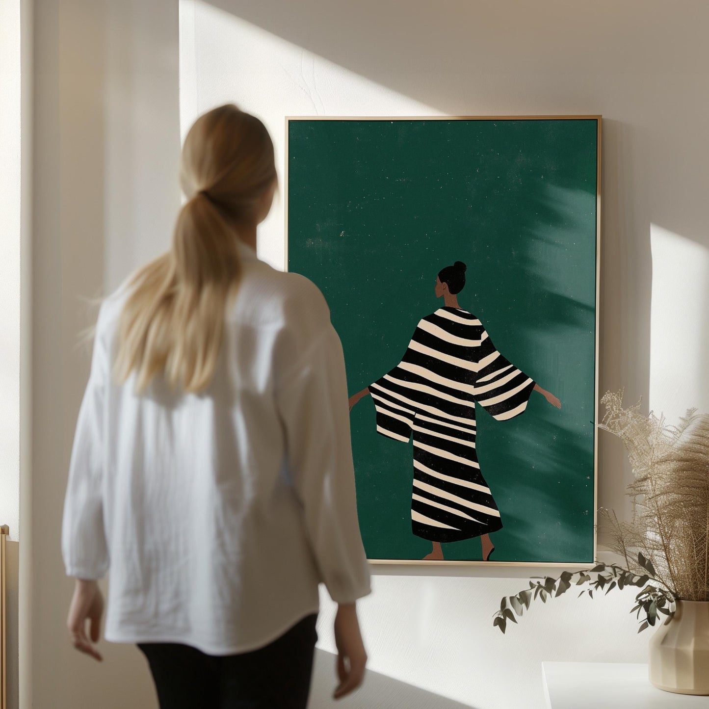 Emerald Green Woman Canvas Set - Modern Abstract Wall Decor