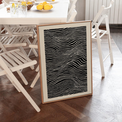 Black and White Line Abstract Canvas Print Modern Minimalist Wave Art for Bedroom or Office Wall