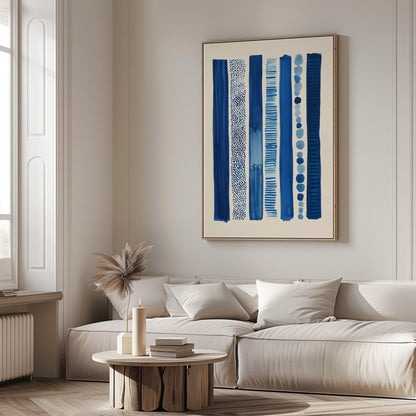 Blue Abstract Striped Canvas Print Modern Geometric Minimalist Wall Art for Living Room or Office Decor