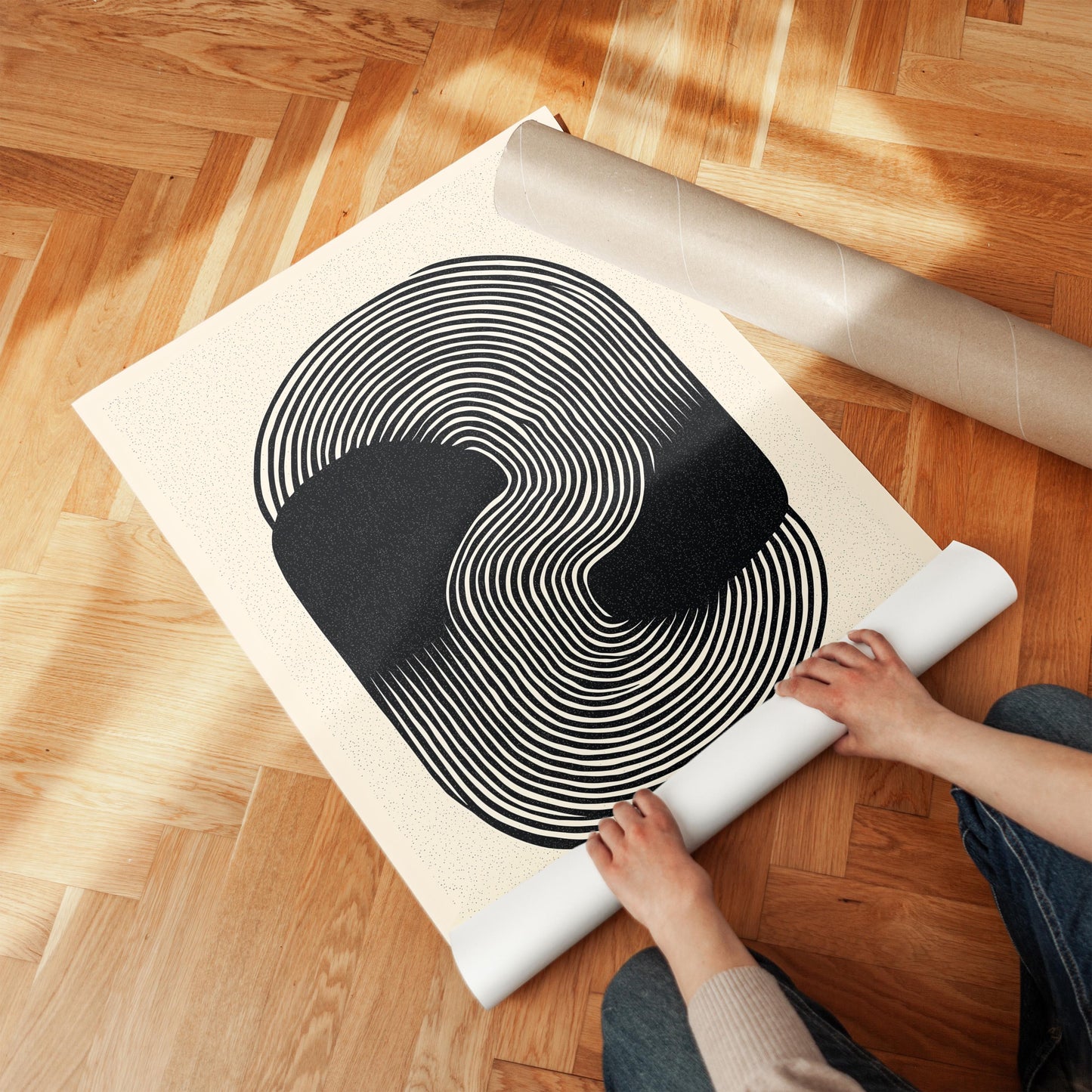 Black and Beige Abstract Line Art Canvas Print Modern Geometric Minimalist Wall Art for Living Room or Office