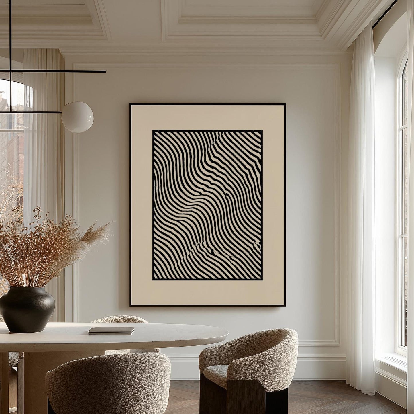 Black and White Abstract Line Art Canvas Print Modern Minimalist Optical Illusion Wall Decor for Living Room or Office