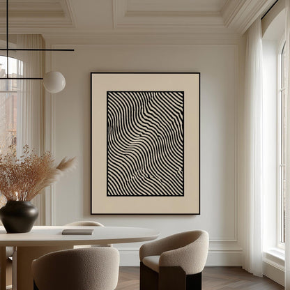 Black and White Abstract Line Art Canvas Print Modern Minimalist Optical Illusion Wall Decor for Living Room or Office