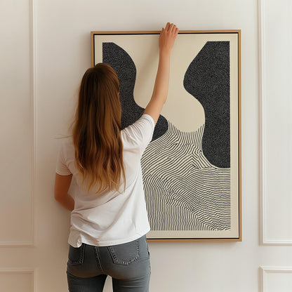 Black and White Abstract Line Art Modern Minimalist Canvas Print Contemporary Geometric Wall Art for Living Room or Office