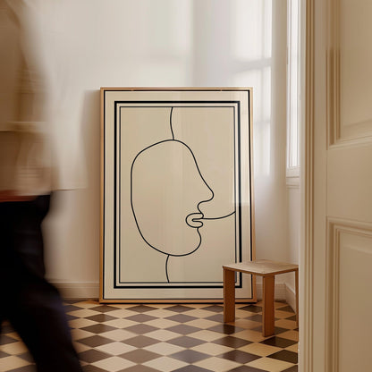 Minimalist One Line Face Drawing Abstract Modern Black and White Canvas Print Contemporary Wall Art for Bedroom or Living Room