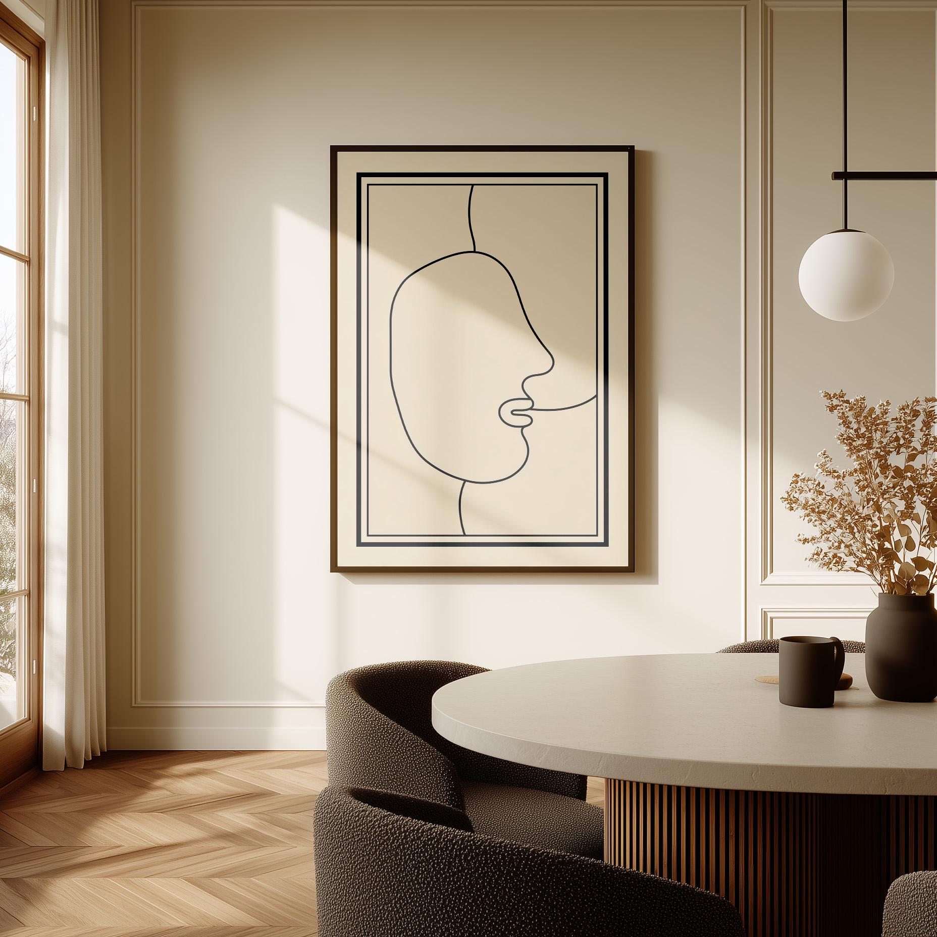 Minimalist One Line Face Drawing Abstract Modern Black and White Canvas Print Contemporary Wall Art for Bedroom or Living Room