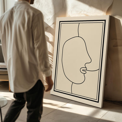 Minimalist One Line Face Drawing Abstract Modern Black and White Canvas Print Contemporary Wall Art for Bedroom or Living Room