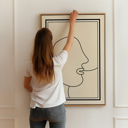 Minimalist One Line Face Drawing Abstract Modern Black and White Canvas Print Contemporary Wall Art for Bedroom or Living Room