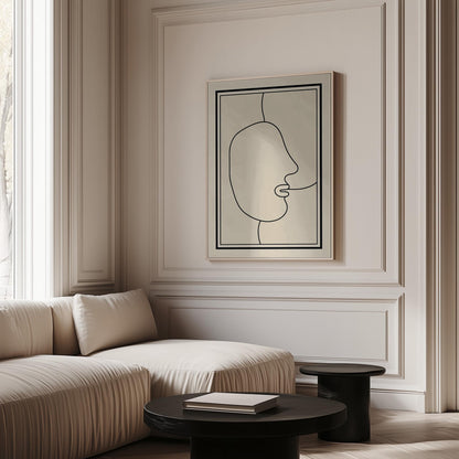 Minimalist One Line Face Drawing Abstract Modern Black and White Canvas Print Contemporary Wall Art for Bedroom or Living Room