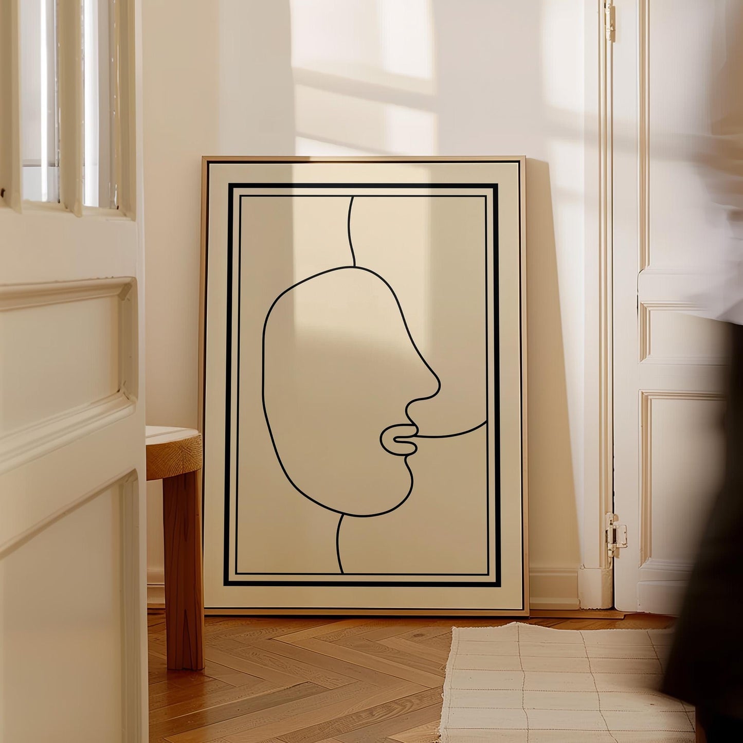 Minimalist One Line Face Drawing Abstract Modern Black and White Canvas Print Contemporary Wall Art for Bedroom or Living Room