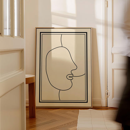 Minimalist One Line Face Drawing Abstract Modern Black and White Canvas Print Contemporary Wall Art for Bedroom or Living Room