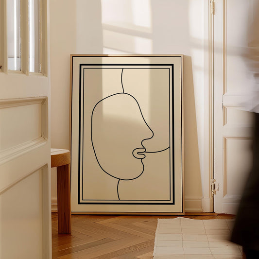 Minimalist One Line Face Drawing Abstract Modern Black and White Canvas Print Contemporary Wall Art for Bedroom or Living Room