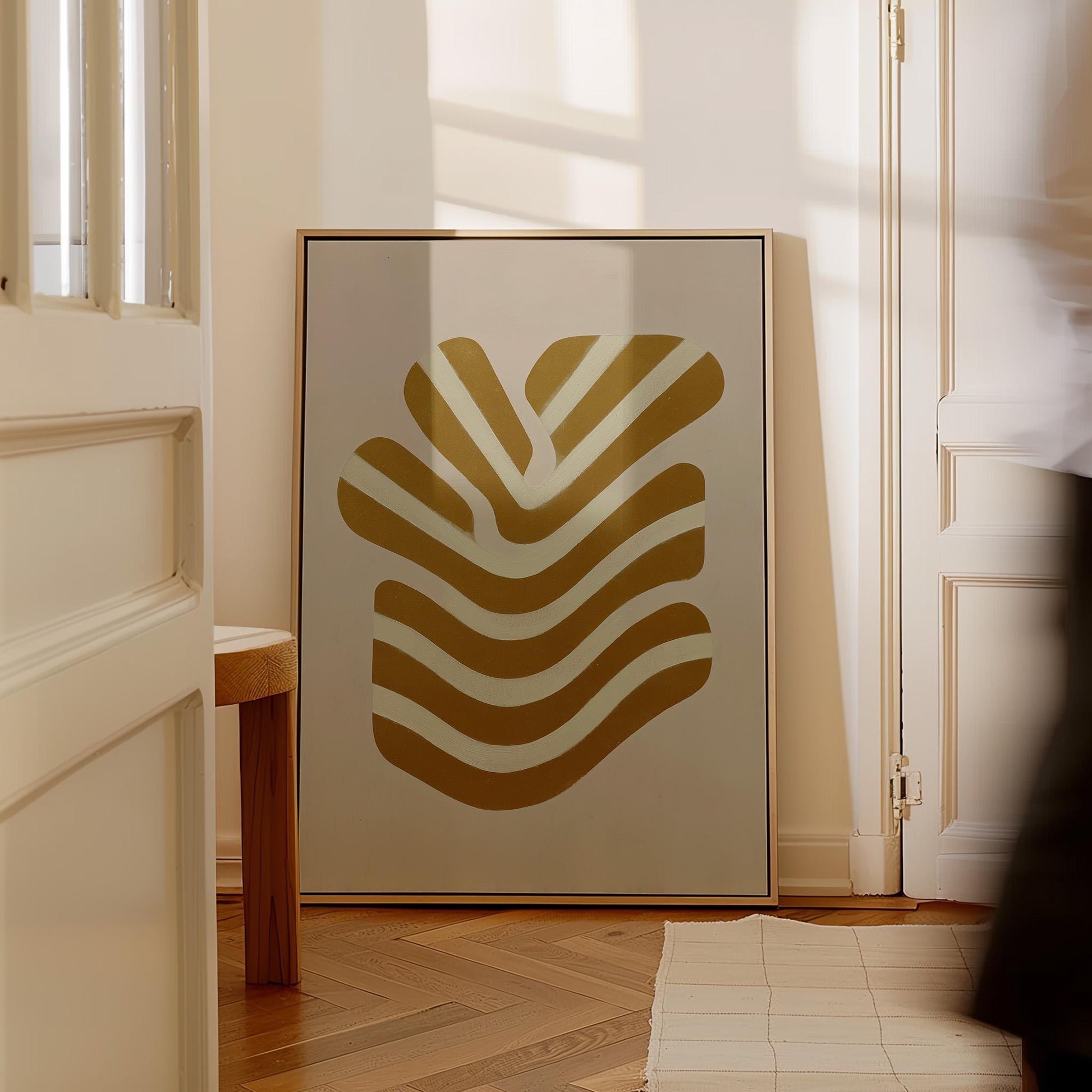 Giclée Canvas Print Abstract Golden Lines Minimalist Modern Wall Art Neutral Geometric Design for Living Room or Office