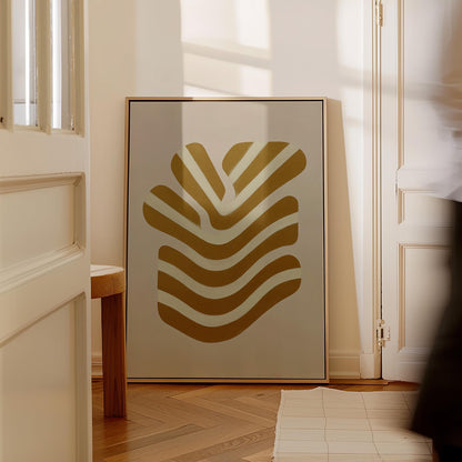 Giclée Canvas Print Abstract Golden Lines Minimalist Modern Wall Art Neutral Geometric Design for Living Room or Office