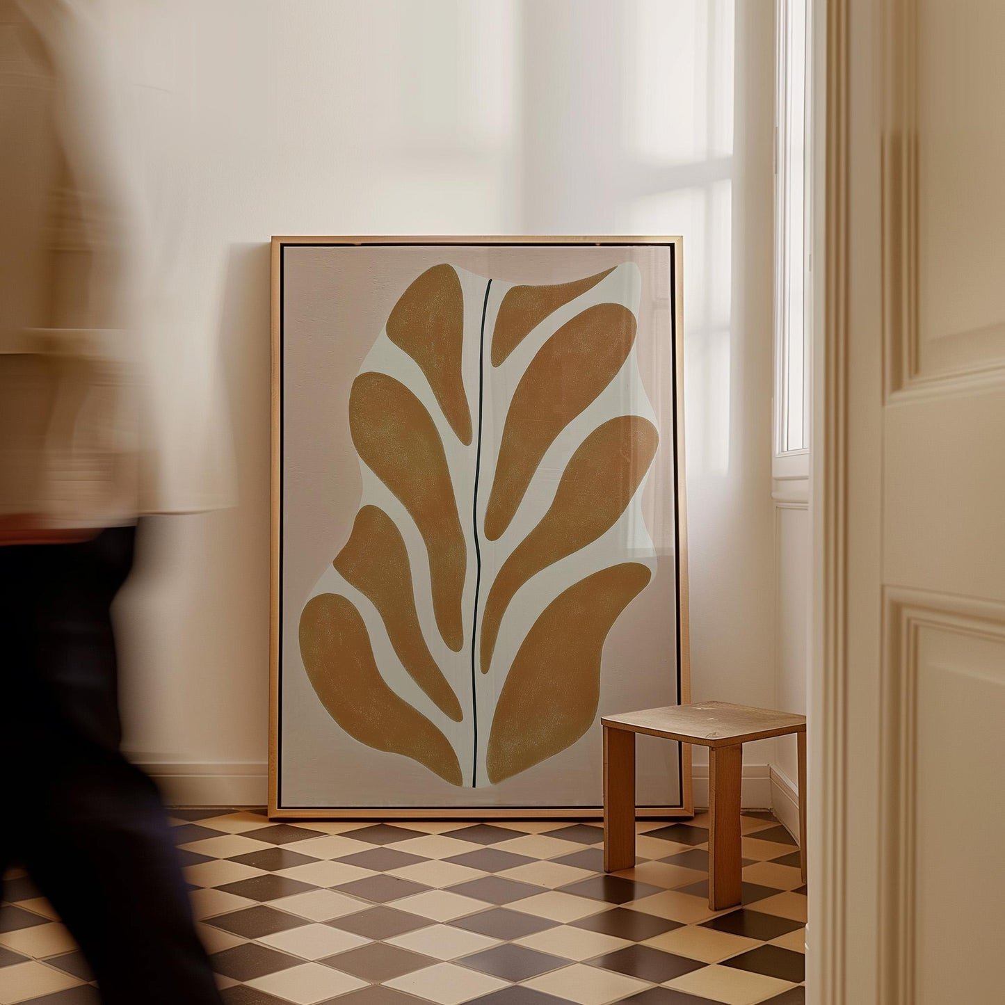 Giclée Canvas Print Abstract Leaf Form in Mustard and Cream Minimalist Modern Wall Art Organic Shape Painting for Living Room or Bedroom