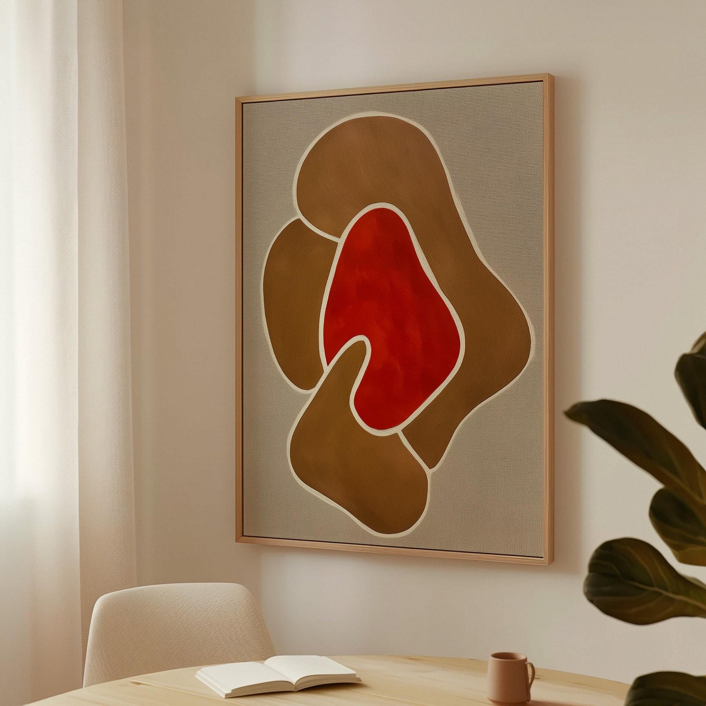 Modern Giclée Canvas in Warm Earth Tones with Abstract Red Centerpiece Contemporary Minimal Wall Art for Living Room or Studio