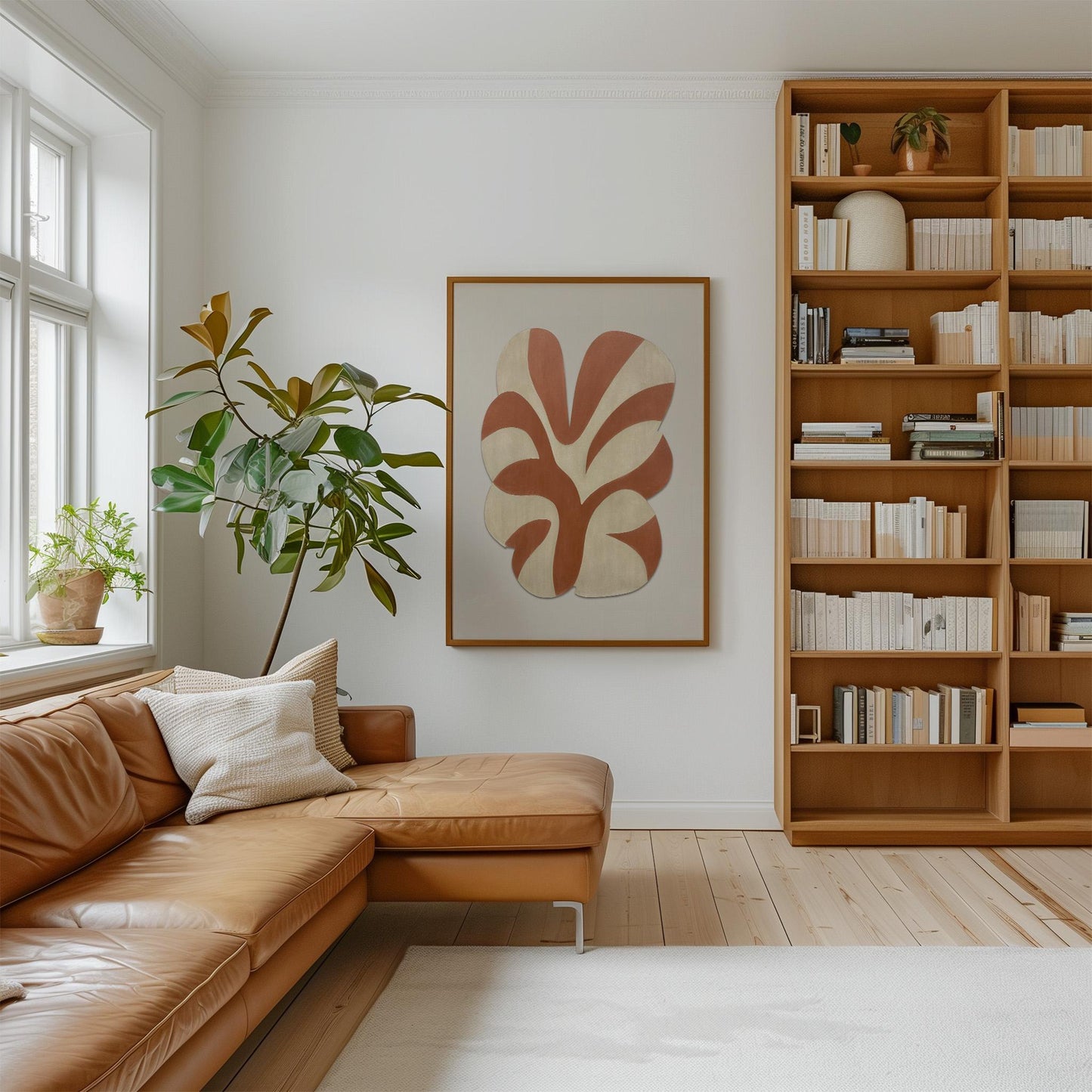 Terracotta Organic Leaf Giclée Canvas Print Modern Minimalist Wall Art in Earthy Beige and Clay Tones for Japandi or Boho Interiors