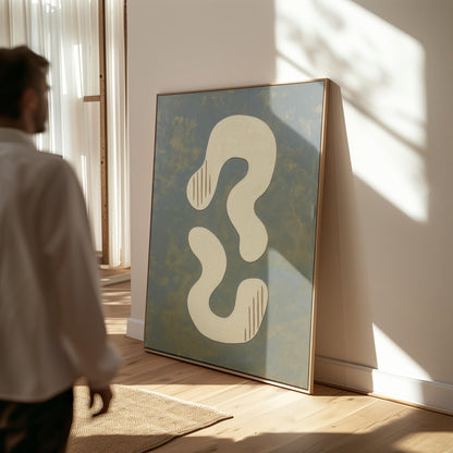 Abstract Blue and Beige Giclée Canvas Print with Soft Organic Shapes Modern Art for Minimalist Living Room or Studio Decor